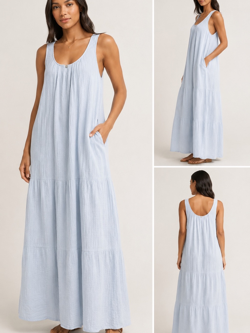 Stellah Pale Blue Tiered Maxi Dress